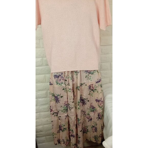 Vintage 90s 2-pc Set Floral Tank Dress & Cardigan Sweater Knit Blush Pink M/L - Picture 14 of 16